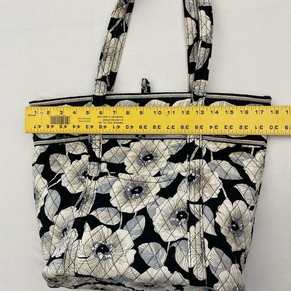 Vera Bradley Tote Bag Purse Black White Floral Quilted Cotton Cottagecore - Picture 14 of 15